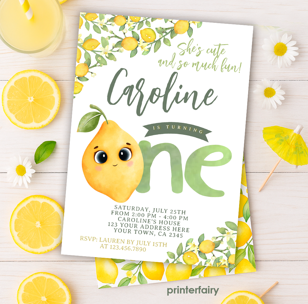 Lemon First Birthday Invitation