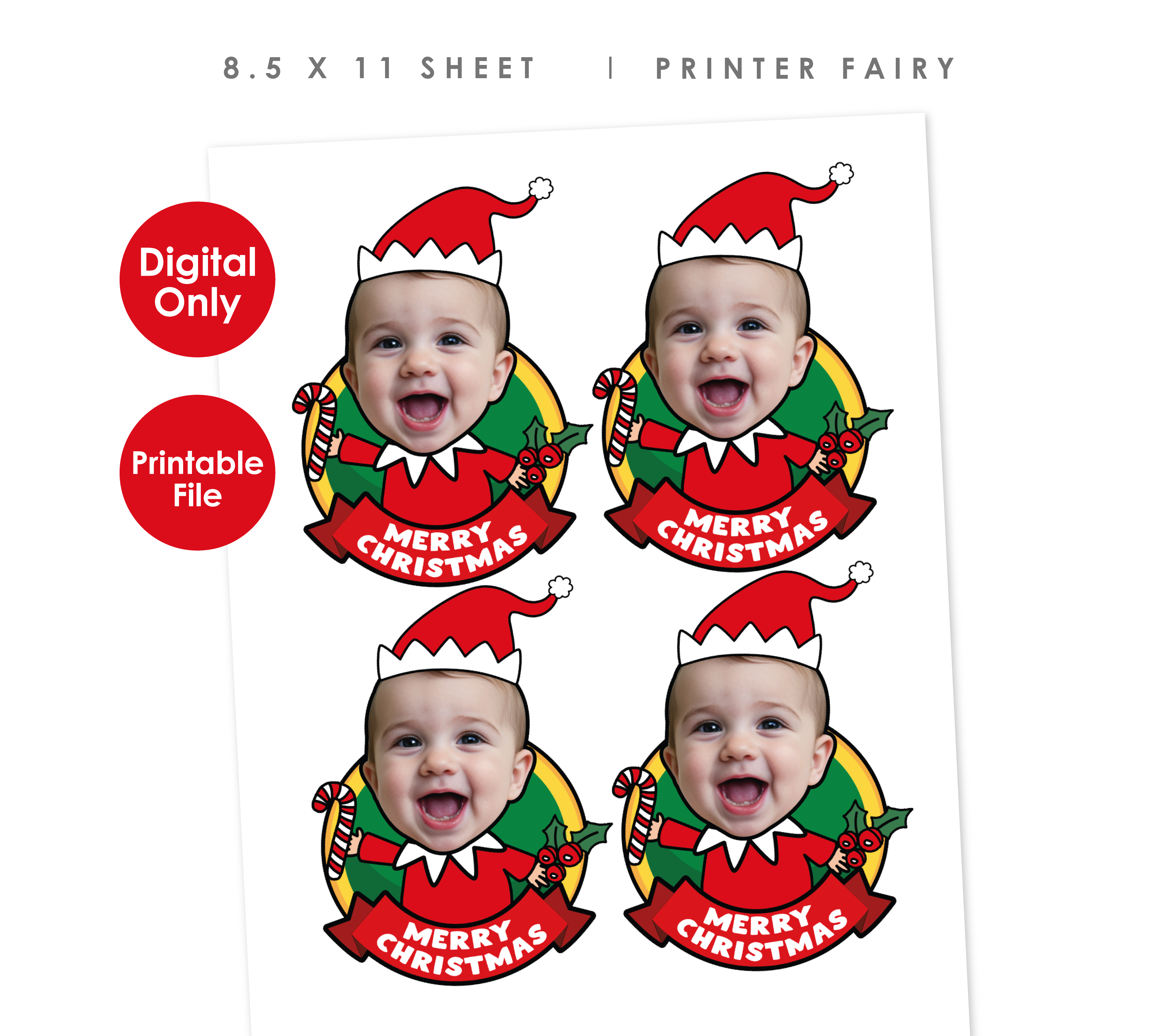 Christmas Elf Cupcake Topper with Photo