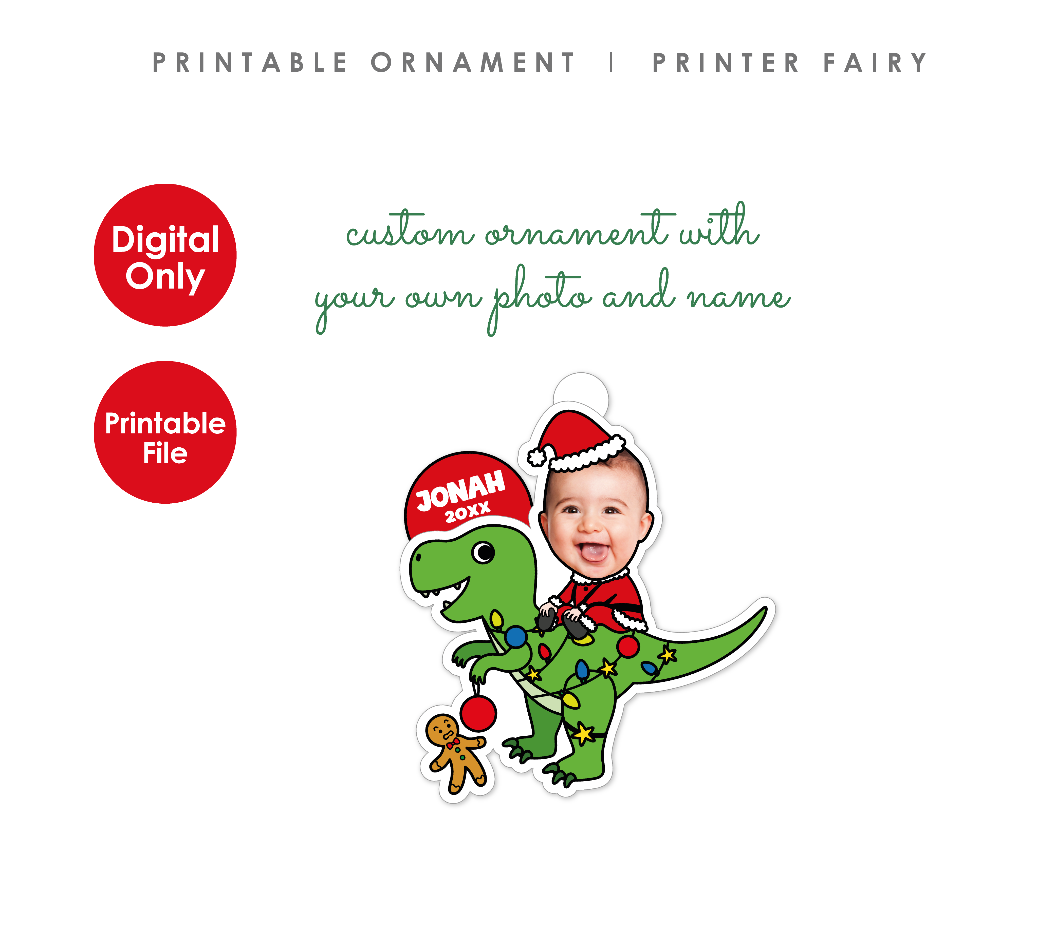 Christmas Dinosaur Ornaments with Photo