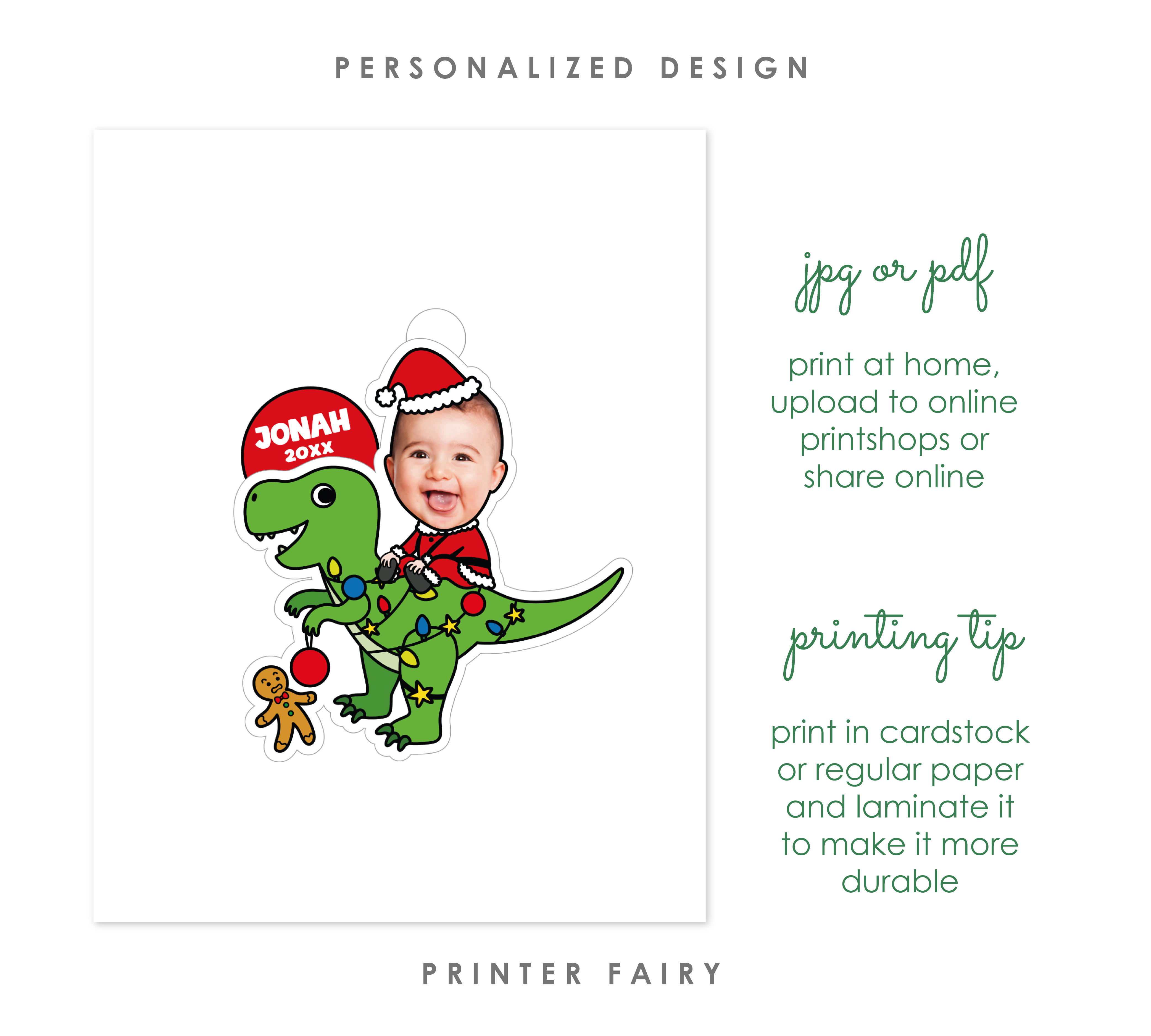 Christmas Dinosaur Ornaments with Photo