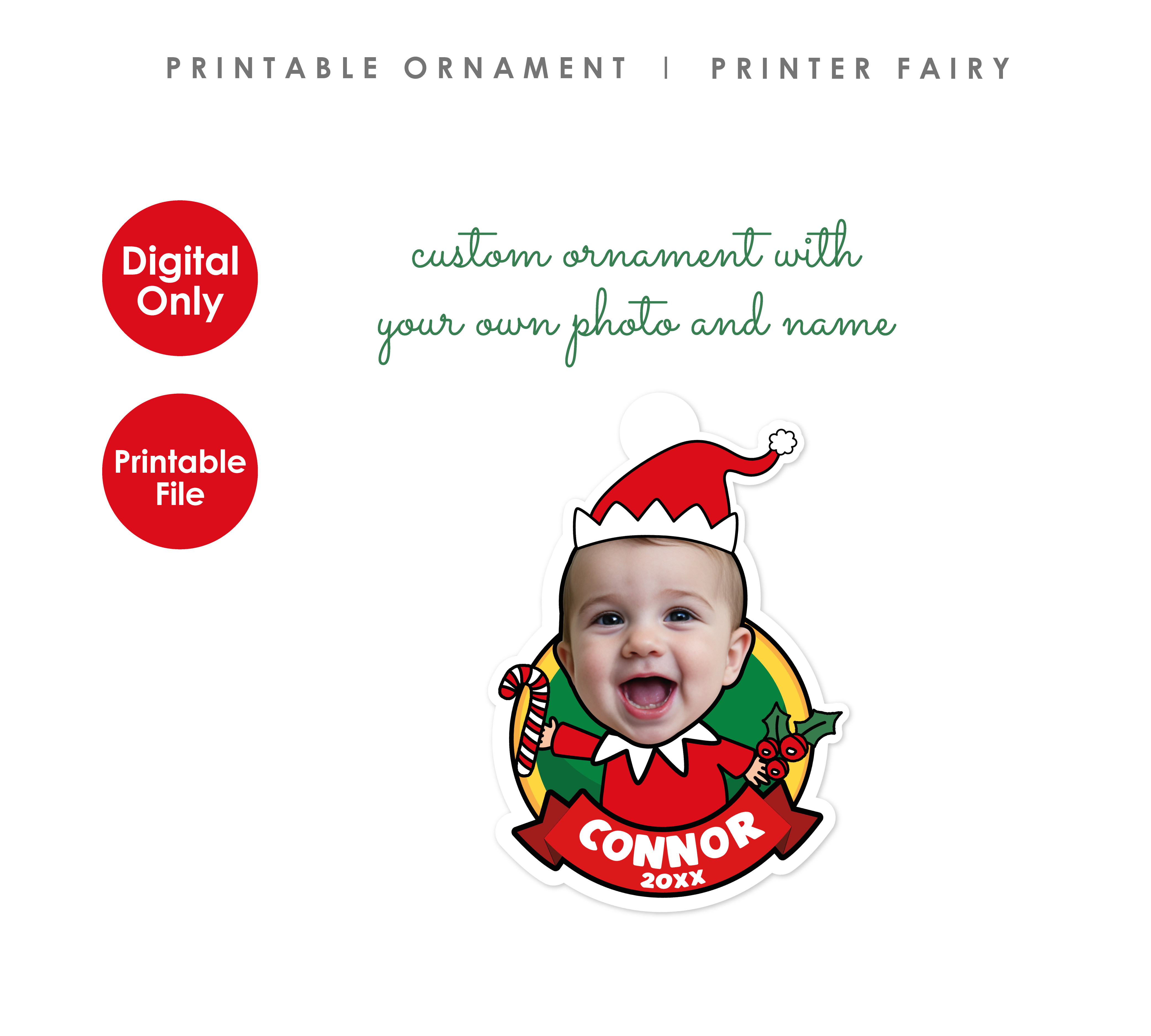 Christmas Elf Ornament with Photo