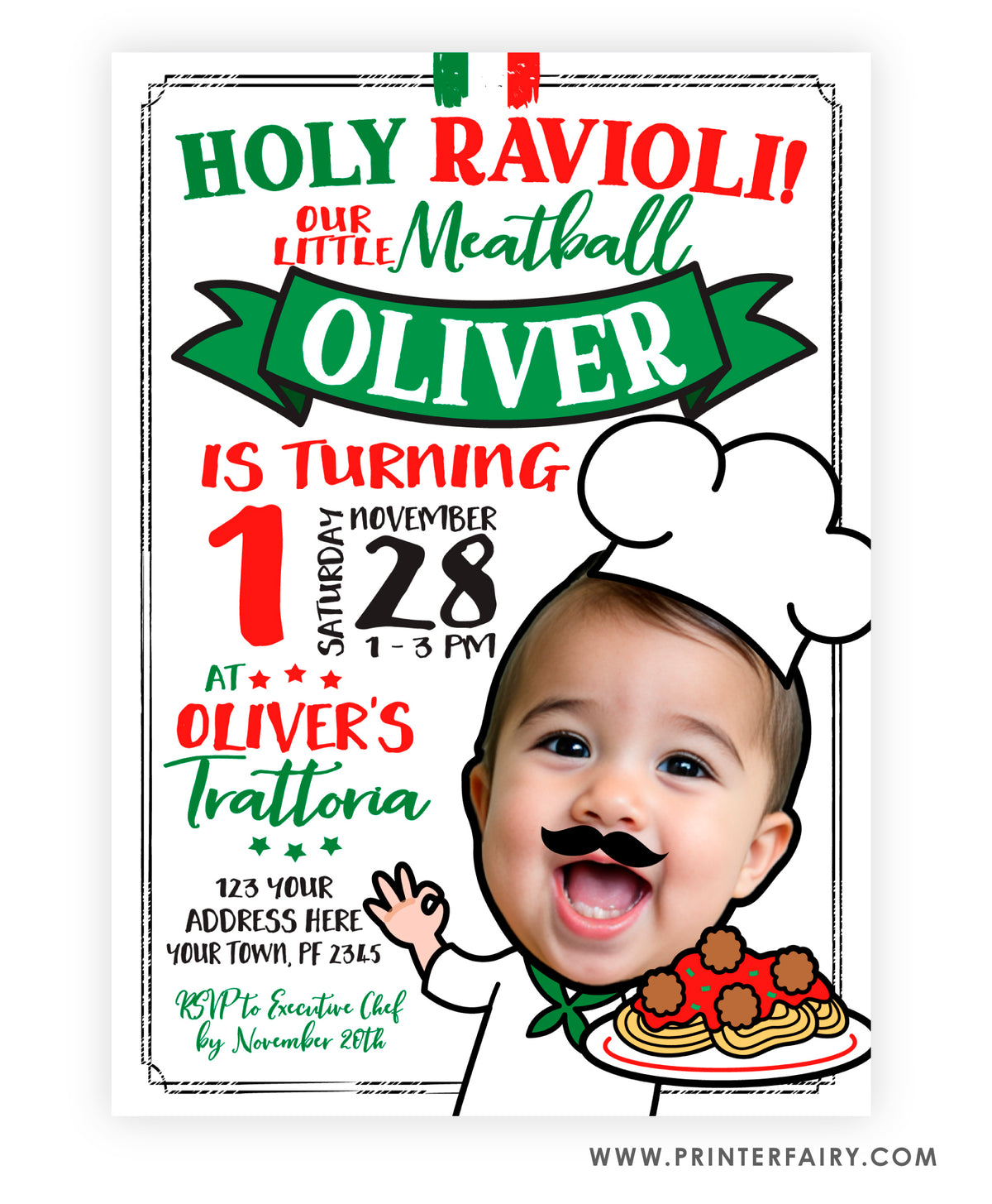 Spaghetti Birthday Party Invitation with Photo