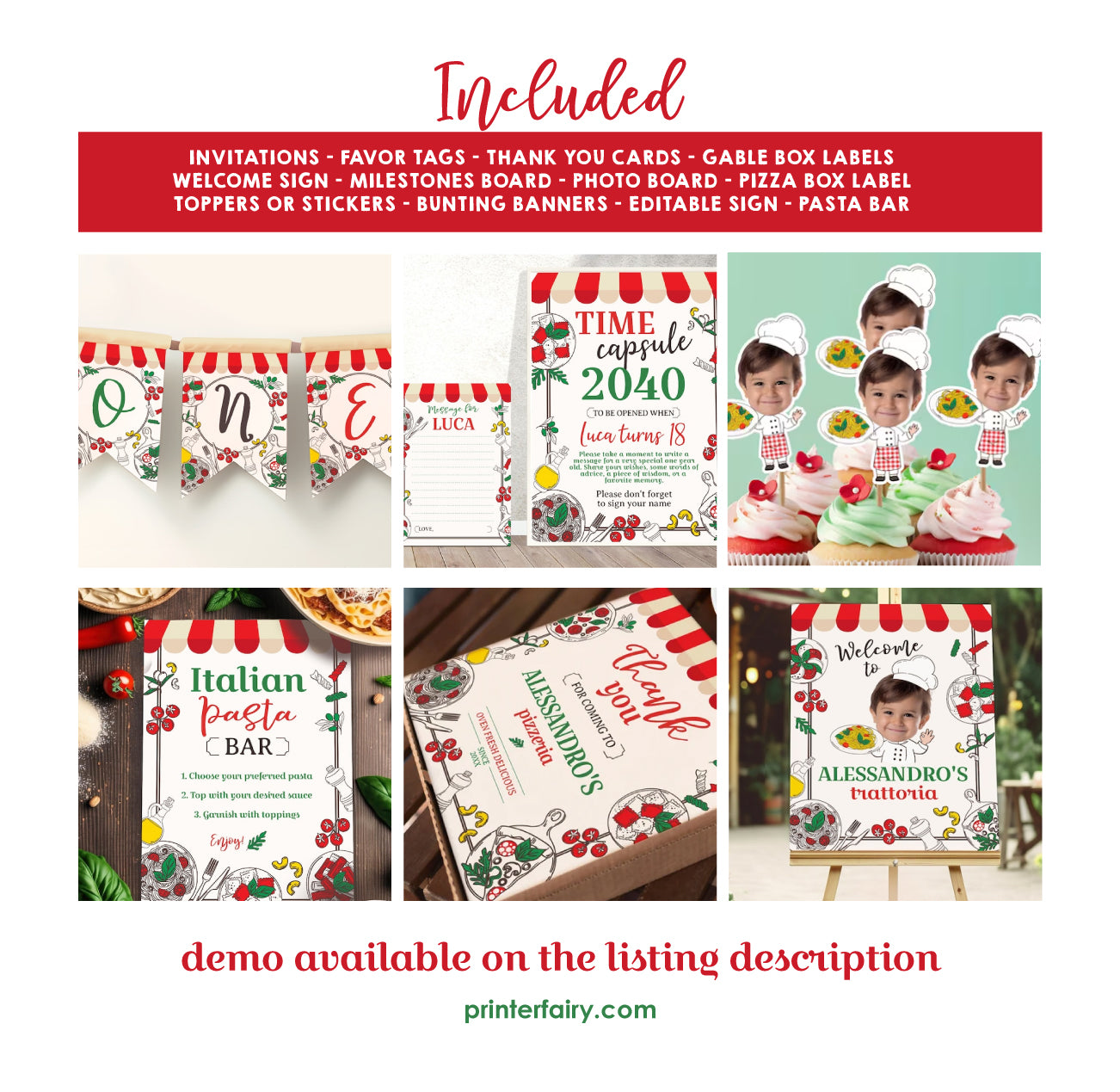 Trattoria 1st Birthday Italian Party Kit BUNDLE