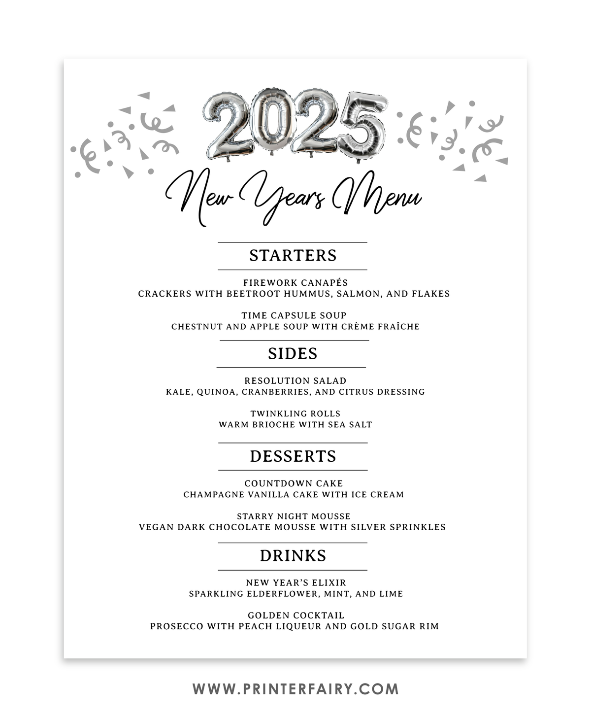 New Year's Menu Template