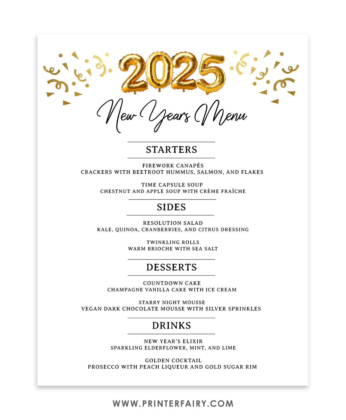 New Years Party Menu Template