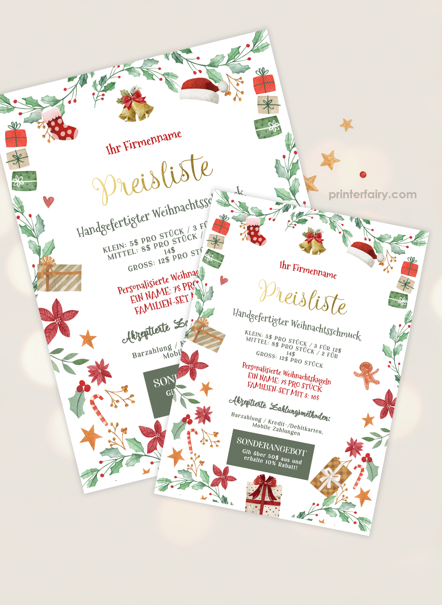 Preisliste Vorlage