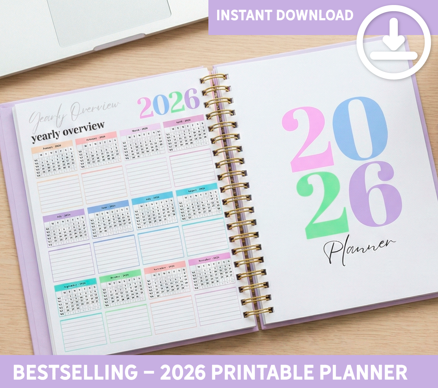 2026 Printable Planner, Instant Download