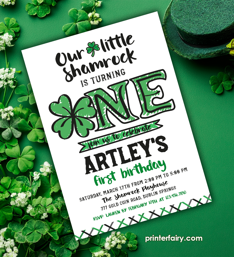 Little Shamrock First Birthday Invitation