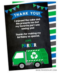 Trash Truck Birthday Party Thank You Card