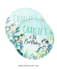 Sea Turtle Birthday Water Bottle Label