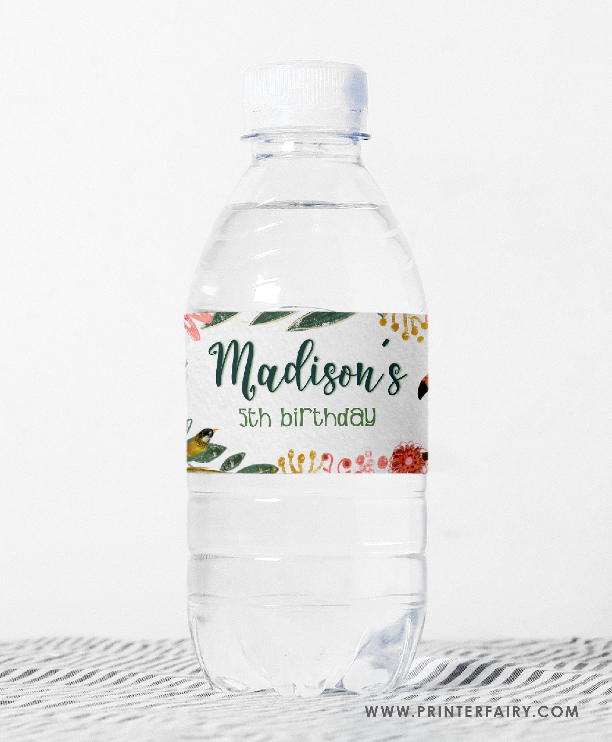 Tropical Birds Birthday Water Bottle Label