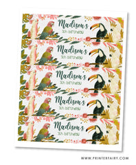 Tropical Birds Birthday Water Bottle Label