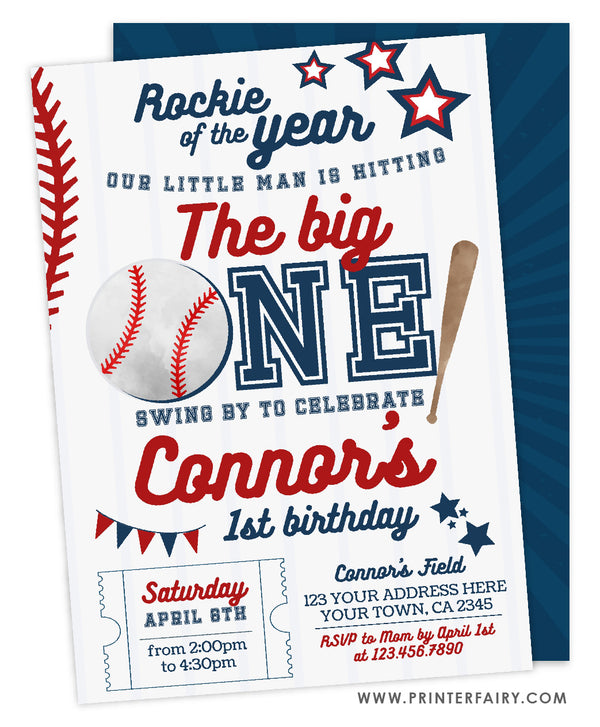 Baseball First Birthday Invitation