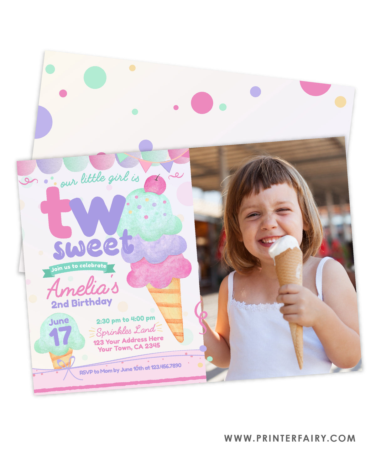 Ice Cream Second Birthday Invitation with Photo