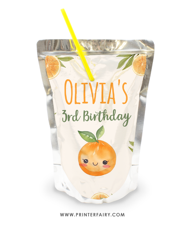 Sweet Orange Birthday Party Drink Pouch Label