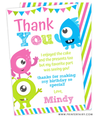 Little Monster Birthday Party Thank You Card