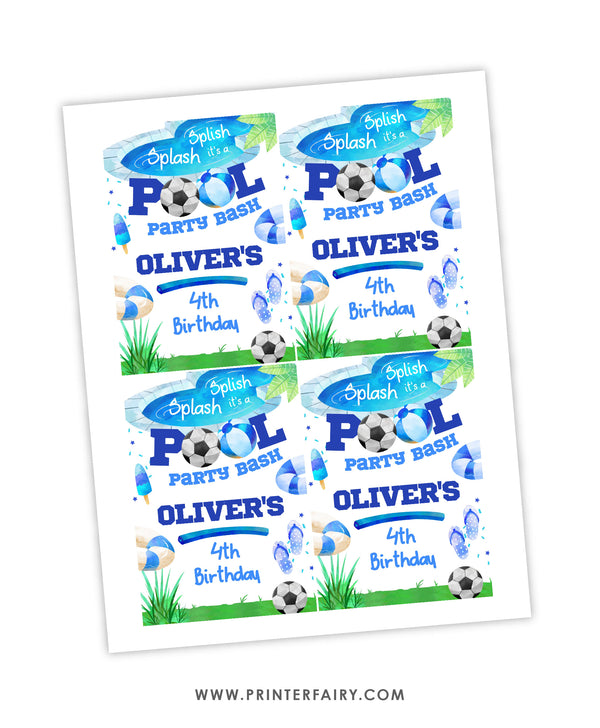 Pool & Soccer Birthday Party Drink Pouch Label
