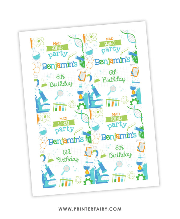 Science Birthday Party Drink Pouch Label