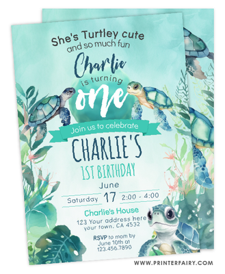 Sea Turtle First Birthday Invitation