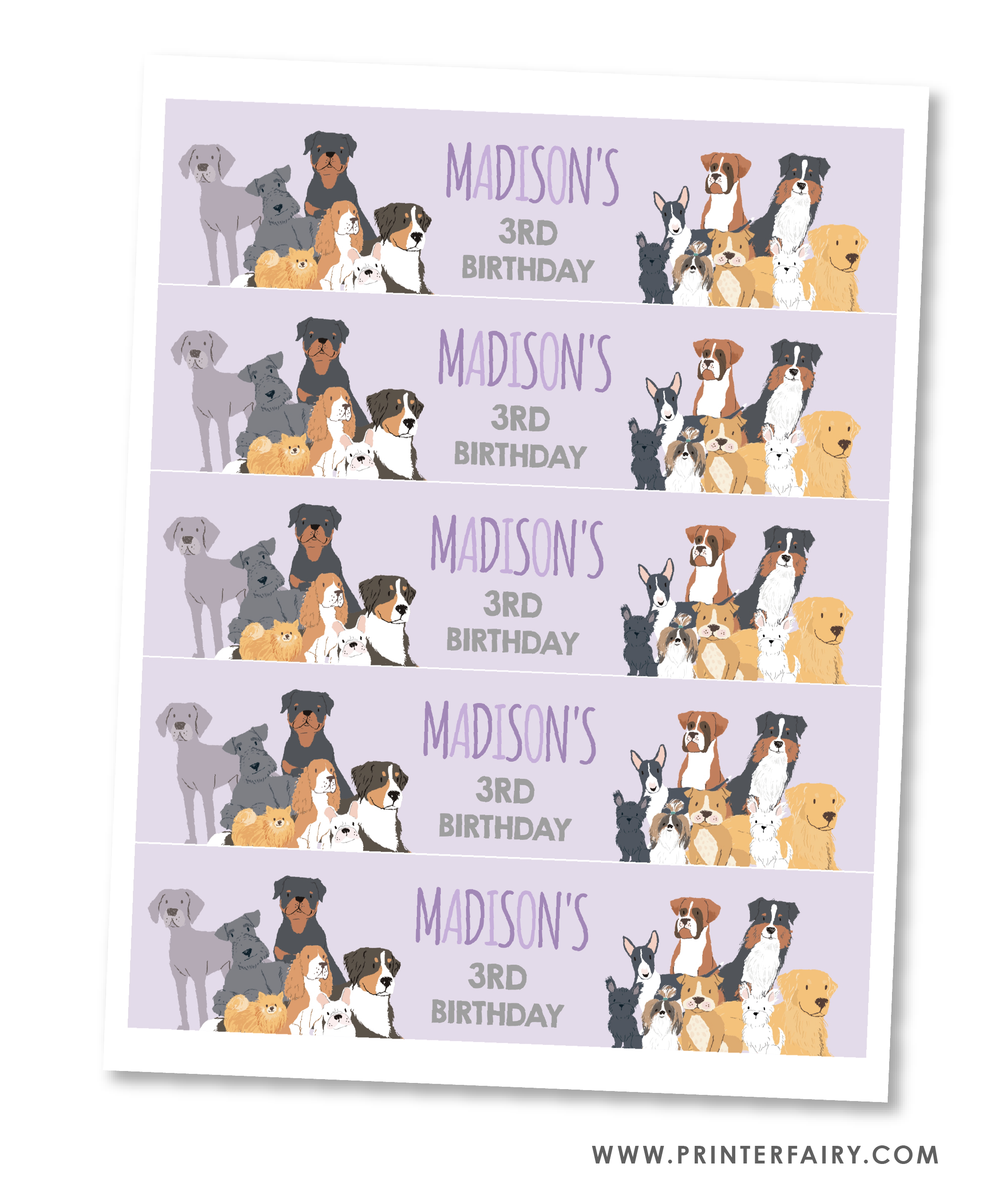 Puppy Adoption Birthday Water Bottle Label