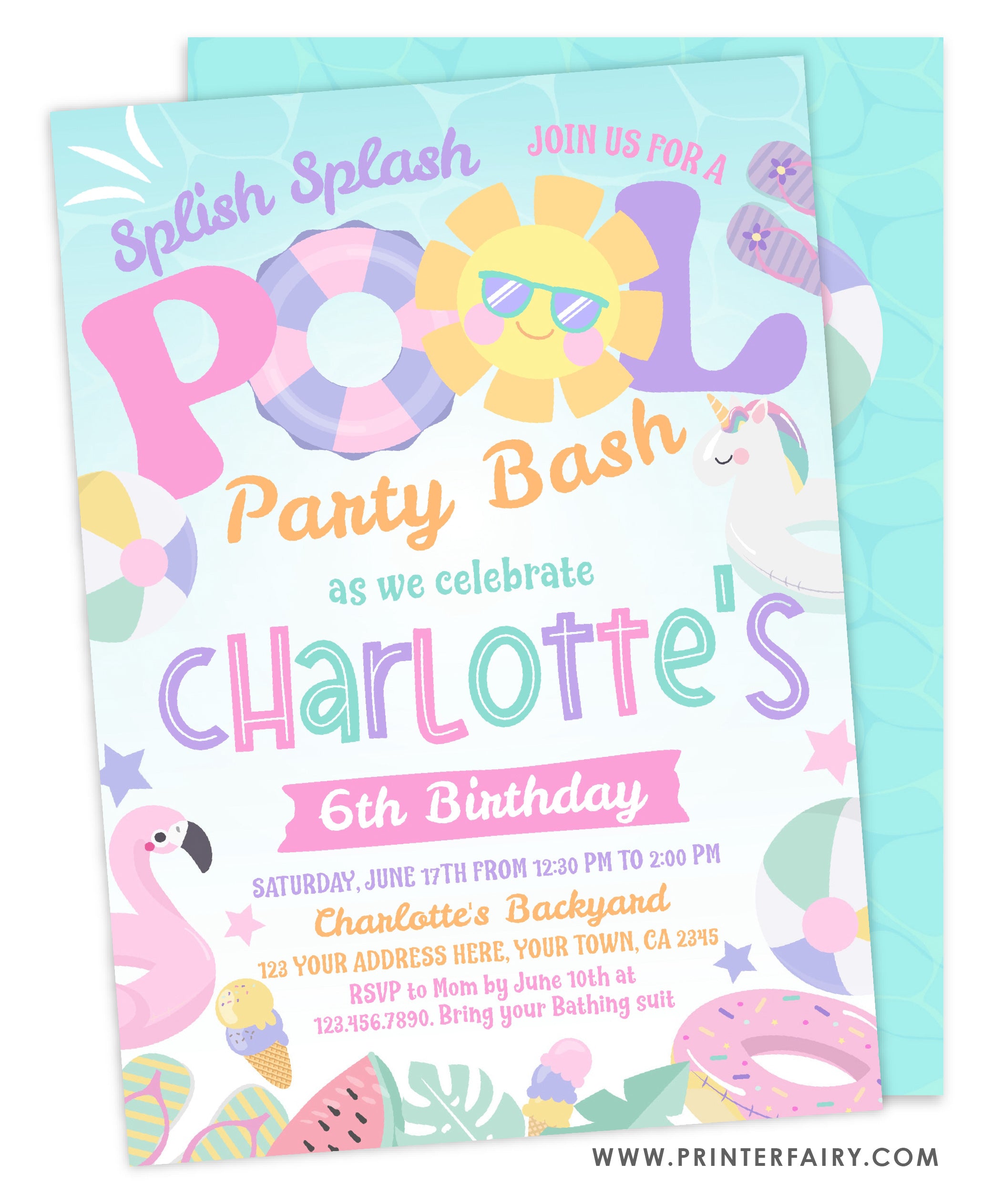 Pool Birthday Party Invitation PrinterFairy pool-birthday-party-invitation-printerfairy