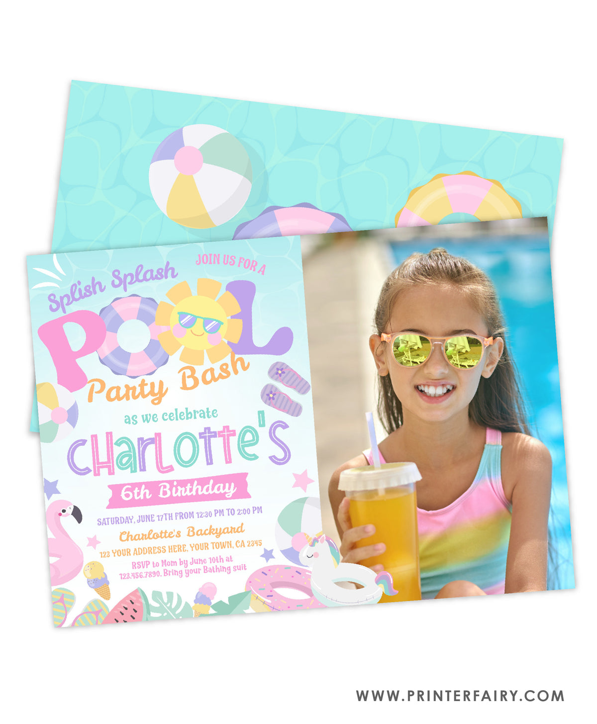 Pool Birthday Party Invitation with Photo