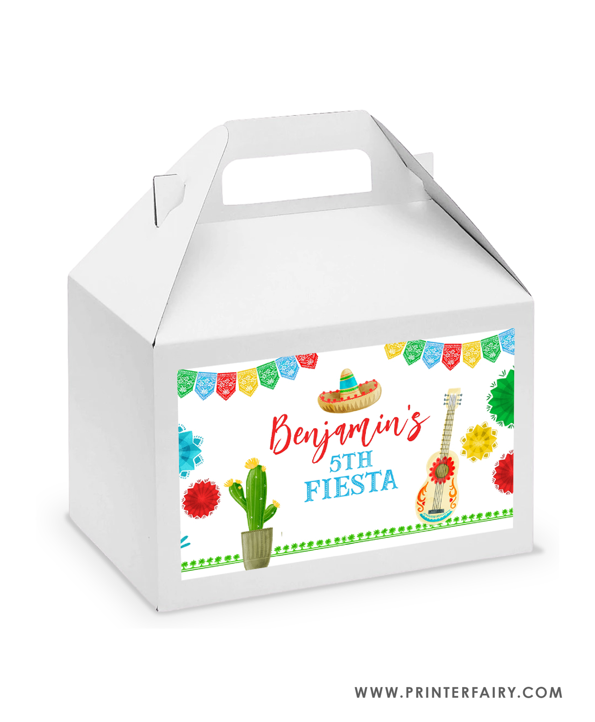 Fiesta Birthday Party Gable Box Label