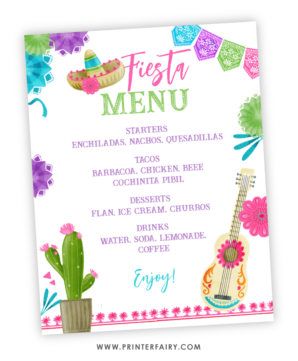 Fiesta Birthday Party Menu