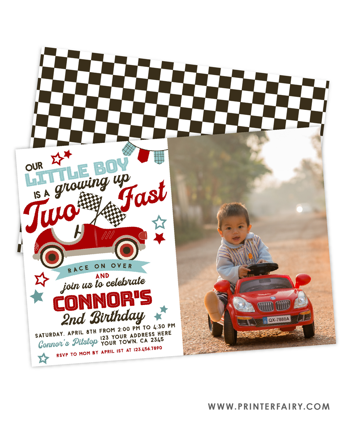 Race Car Second Birthday Invitation with photo