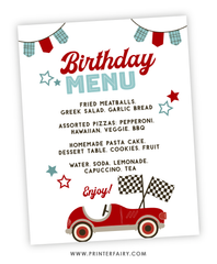 Race Car Party Menu