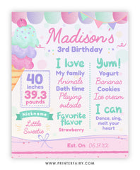 Ice Cream First Birthday Board Sign