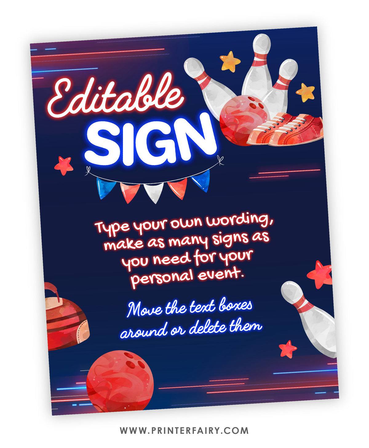 Bowling Birthday Party Editable Sign