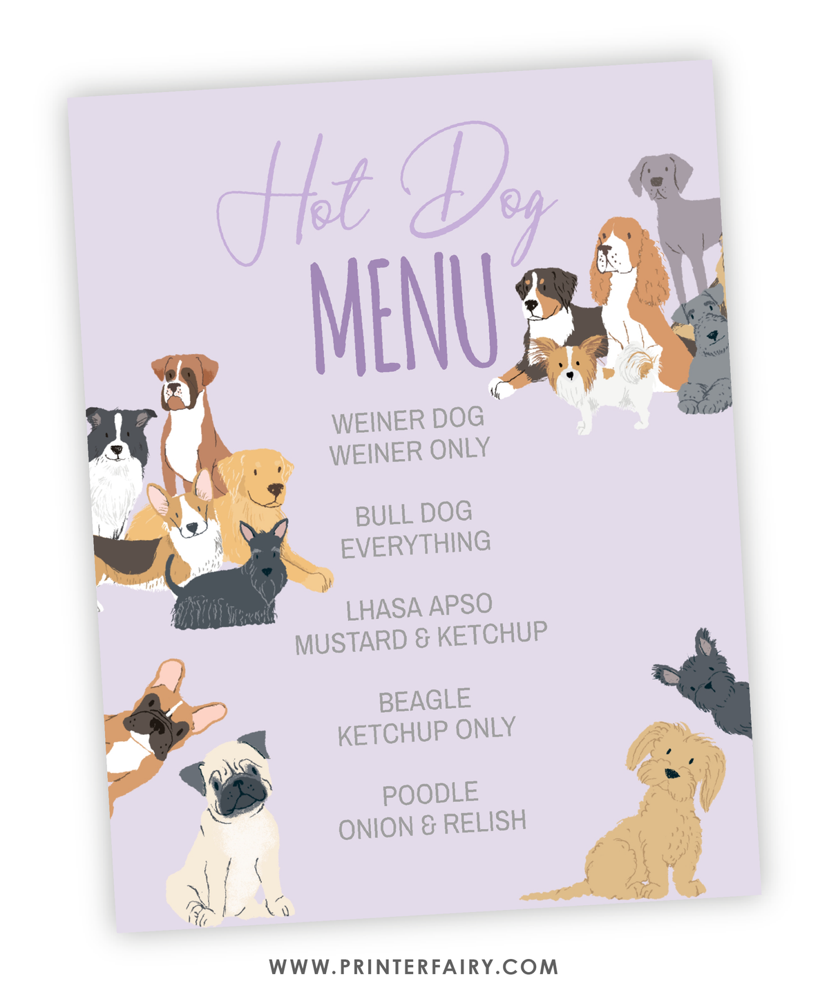 Puppy Adoption Birthday Party Menu