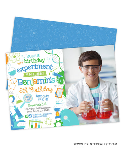 Science Birthday Party Invitation with Photo