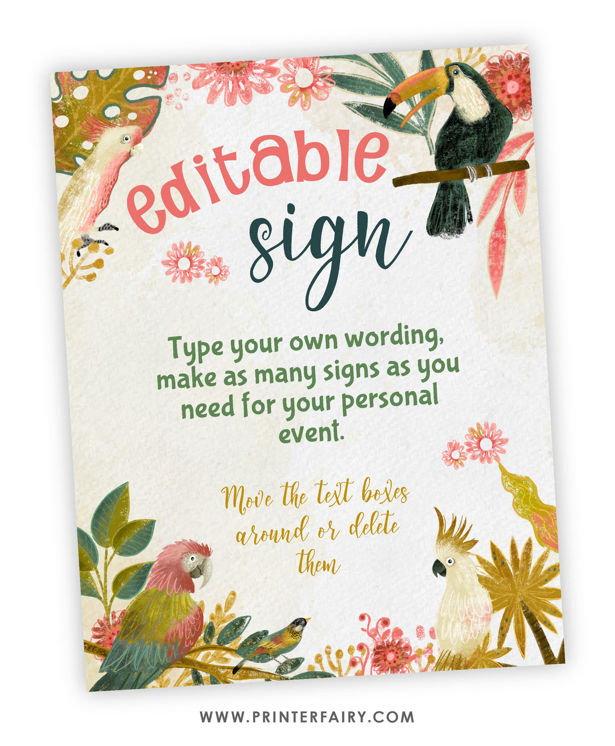 Tropical Birds Party Editable Sign