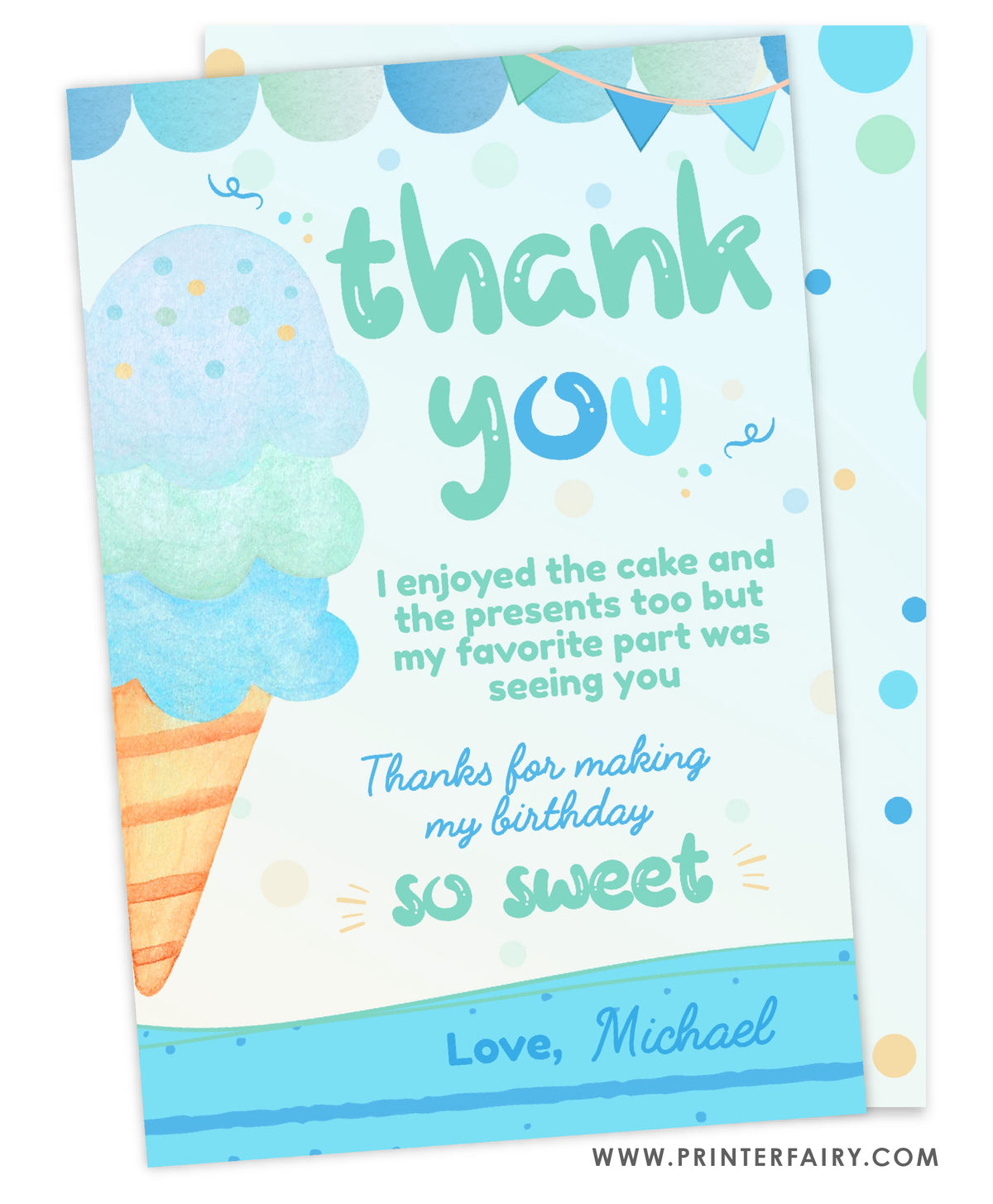 Ice Cream Birthday Thank You Card