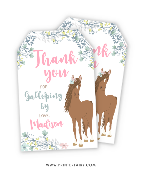 Floral Horse Birthday Party Favor Tags
