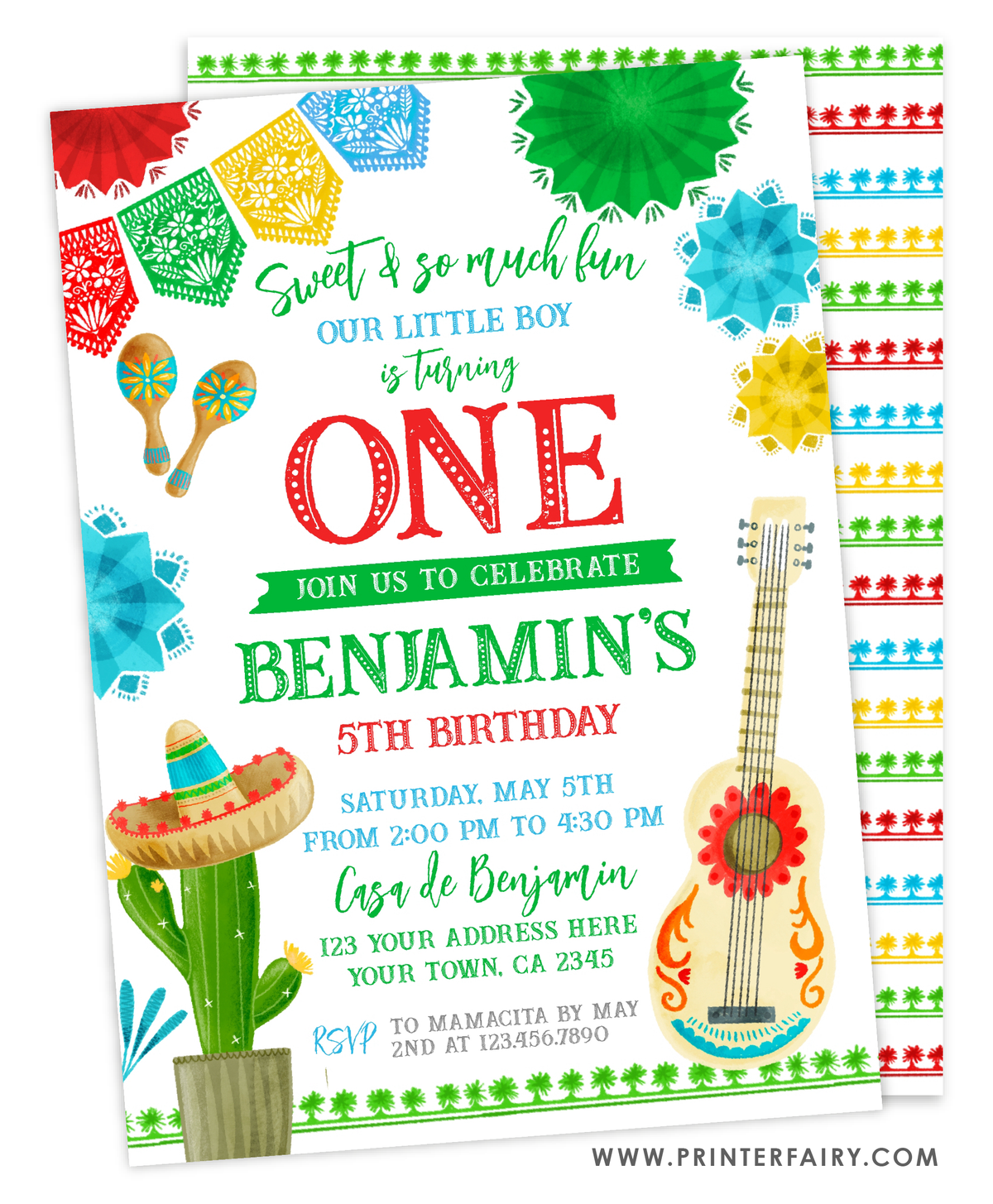 Fiesta First Birthday Party Invitation