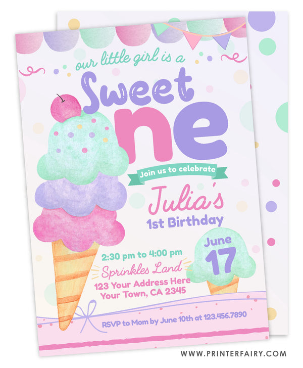 Ice Cream First Birthday Invitation