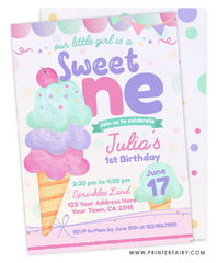 Ice Cream First Birthday Invitation