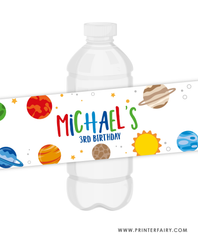 Space Birthday Water Bottle Label