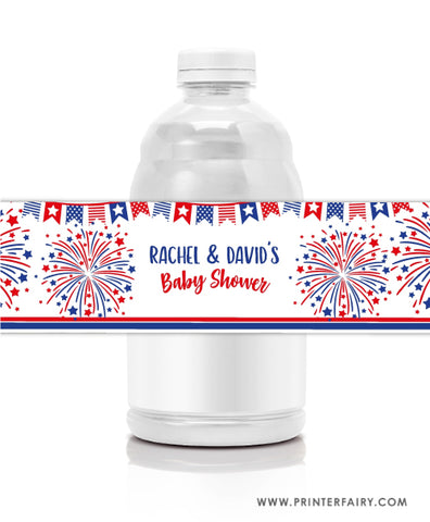 4th July Baby Shower Water Bottle Labels