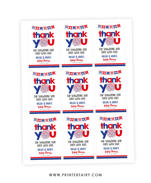 4th July Baby Shower Favor Tags