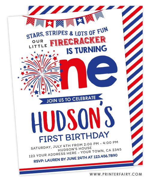 4th July First Birthday Invitation