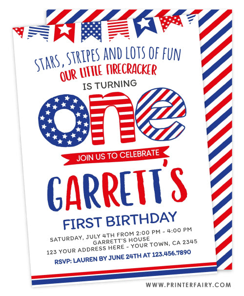 4th of July First Birthday Invitation