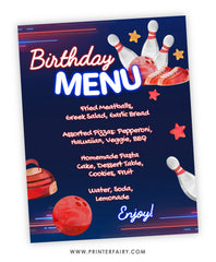 Bowling Birthday Party Menu