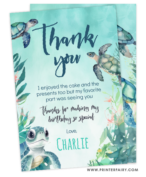 Sea Turtle Birthday Thank You Card