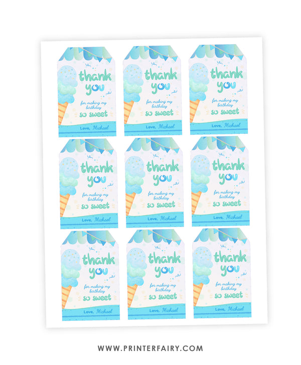 Ice Cream Birthday Party Favor Tags
