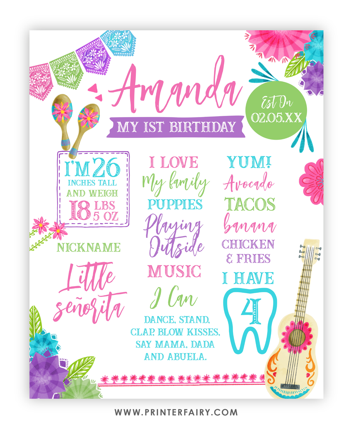 Fiesta First Birthday Party Board