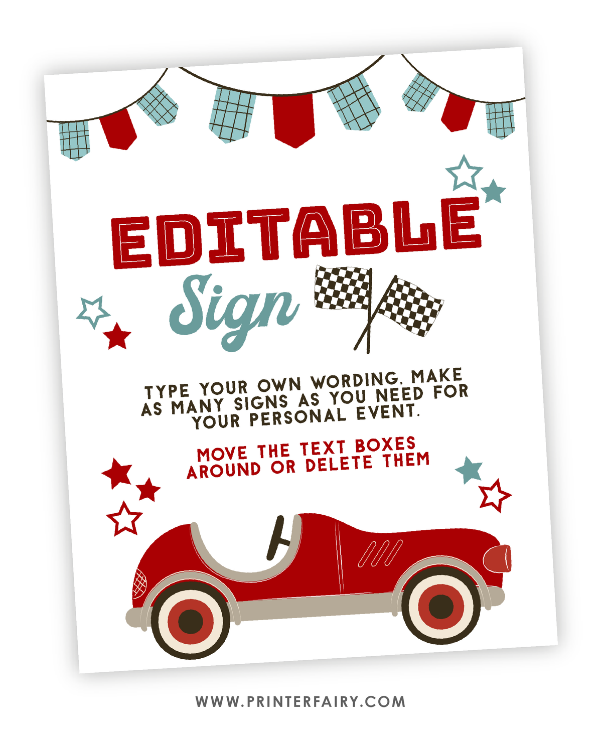 Race Car Birthday Party Editable Sign